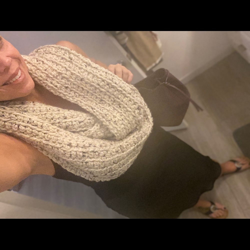 Handmade vegan wool infinity scarf.